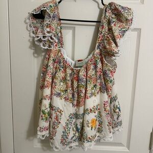 Farm rio Floral Ruffle Sleeve Top